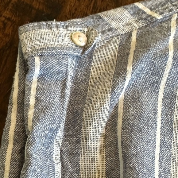 Sigrid Olsen | White & Blue Striped Linen Blend Short Sleeve Pop-Over Blouse - Picture 5 of 7